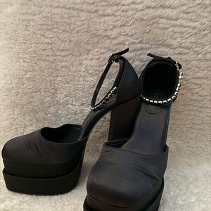 A.C.W Black Platform Shoes with Silver and Black Rhinestone Accents